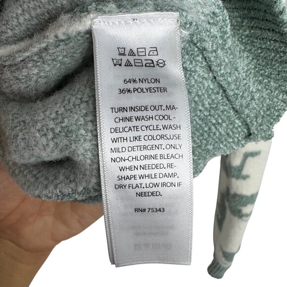 William Rast Abstract Crewneck Chunky Knit Cropped Sweater Green White Womens XS - Picture 4 of 5